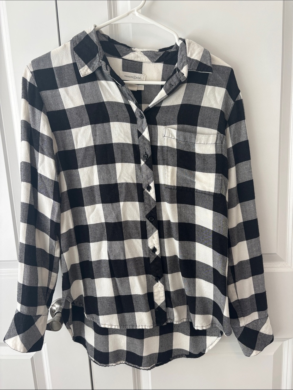 Treasure and Bond White Buffalo Plaid Boyfriend Fit XXS